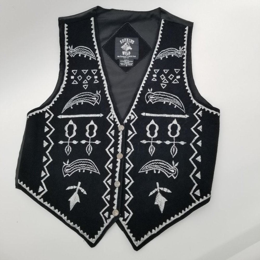 Vintage Enbroidered Black Suede Leather Vest